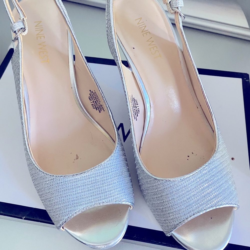 *Worn once* Slingback Peep Toed Silver Heels